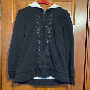 Basic Editions Embroidered Black Full Zip Hoodie